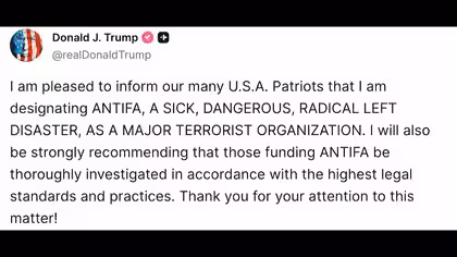 トランプ大統領が反ファシストの極左運動「アンティファ」をテロ組織に指定　自身のSNSで表明