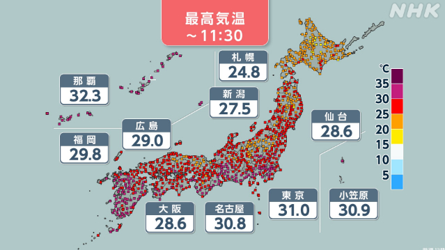 九州・沖縄～東北にかけて再び真夏日に 熱中症に注意
