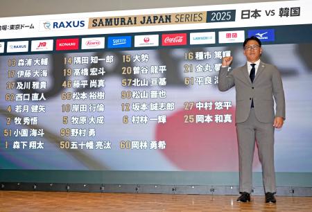 野球日本代表に岡本、伊藤ら　強化試合、来月の韓国戦