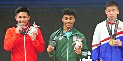 天久星七(本部高)重量挙げでアジア銀メダル 比嘉歩(本部中)は銅 ユース大会スナッチ