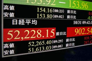 東証、初の5万2千円 米IT企業好決算が追い風