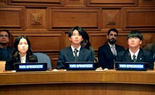 東日本大震災経験「世界と共有」　宮城の高校生、国連で訴え