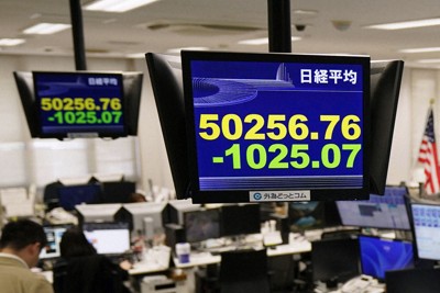 日経平均反落、一時1000円超安　米株大幅下落で投資家心理悪化