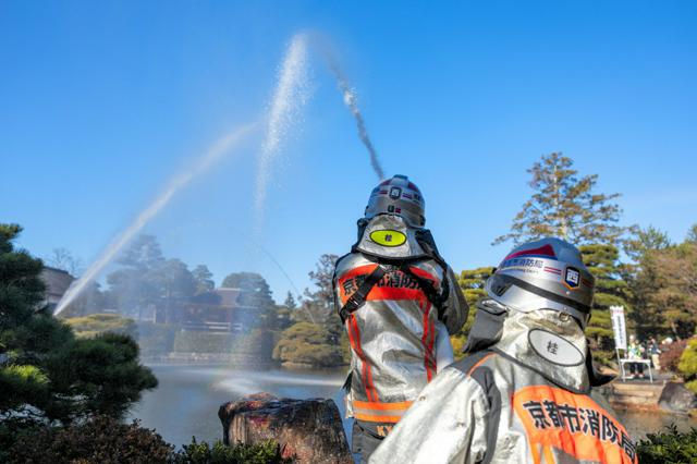 桂離宮で合同消防訓練　宮内庁京都事務所・皇宮警察・西京消防が連携