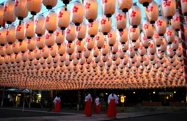 2000個のちょうちん、試験点灯　姫路護国神社の「新年万灯祭」