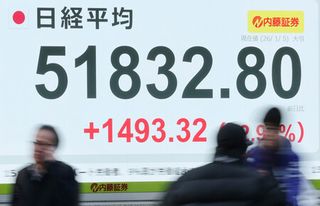 東京株大幅高、終値５万１８３２円＝ＡＩ成長期待根強く―大発会