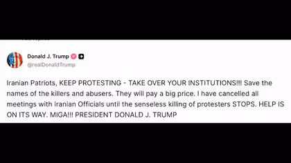トランプ大統領SNS投稿　イラン反政府デモ「大きな代償を払う」「支援は間もなく到着する」さらなる介入示唆
