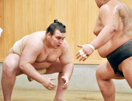 大関・安青錦「重圧受け入れる」　綱とりへ鍛錬、稽古公開