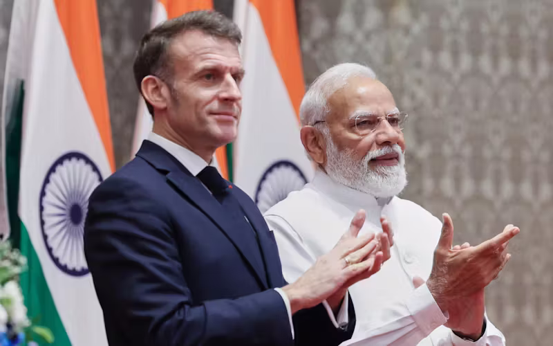 フランスのマクロン大統領、インド訪問　戦闘機受注など協議