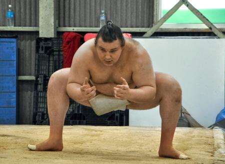 綱とり挑む安青錦、大阪で初稽古　春場所に向け基礎運動で汗